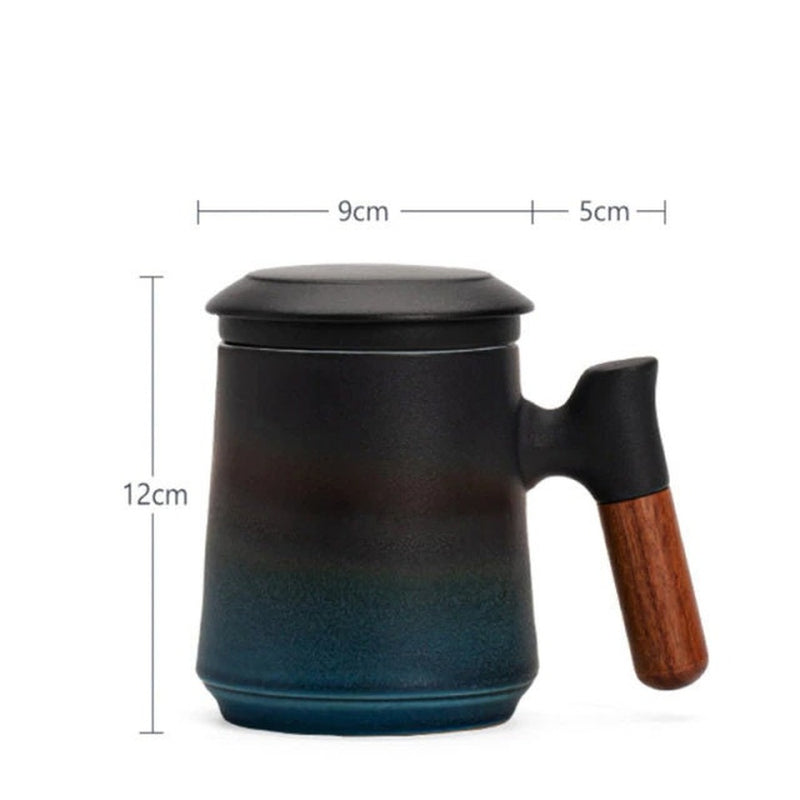 400ml Handmade Glazed Ceramic Tea Mug with Tea Strainer and Lid