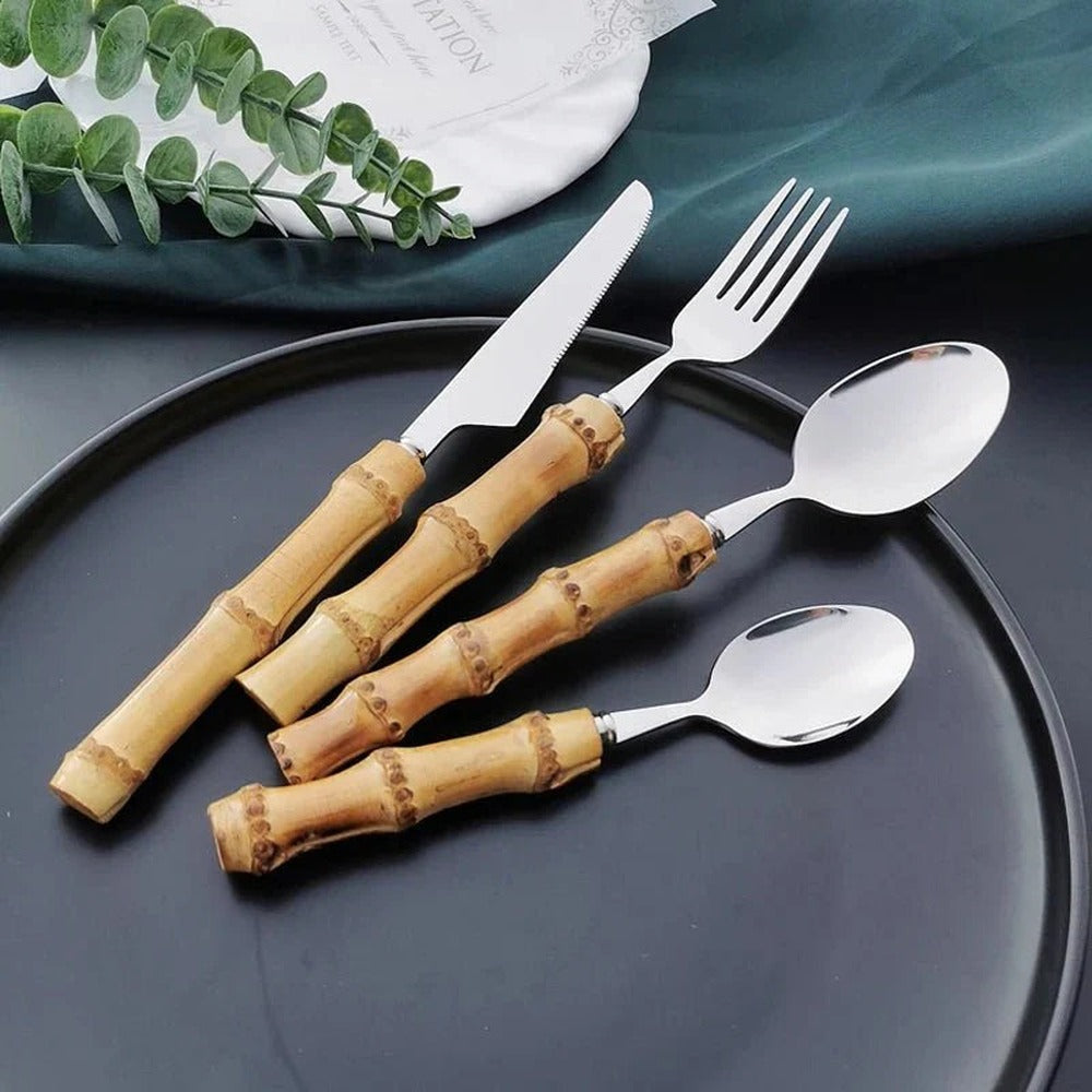 Opus Appliances | Bamboo Handle Cutlery Set Made of Stainless Steel