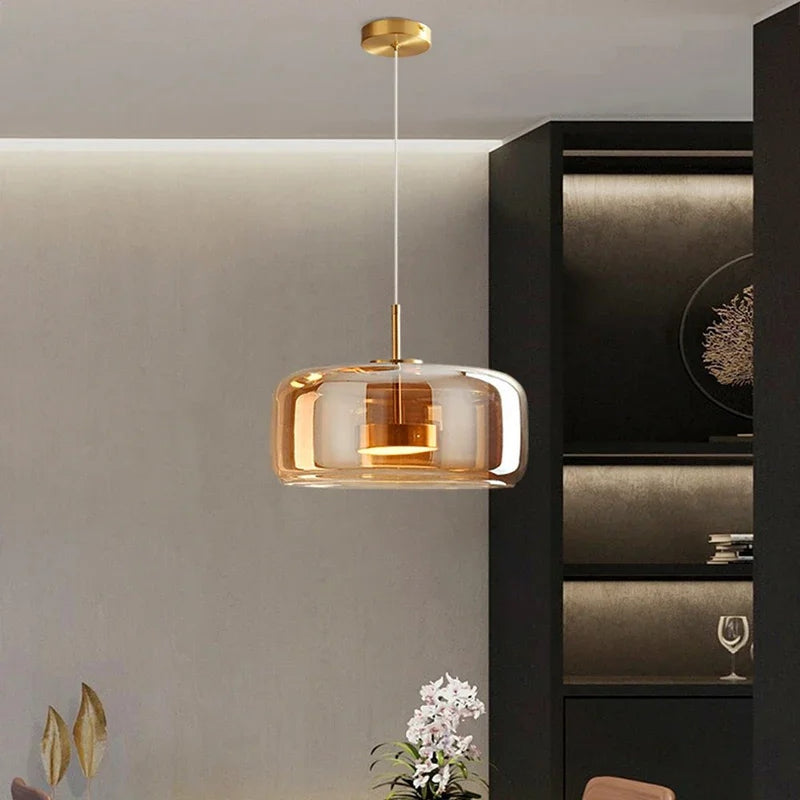 Glass and Metal Dome Chandelier with Dimmable LED