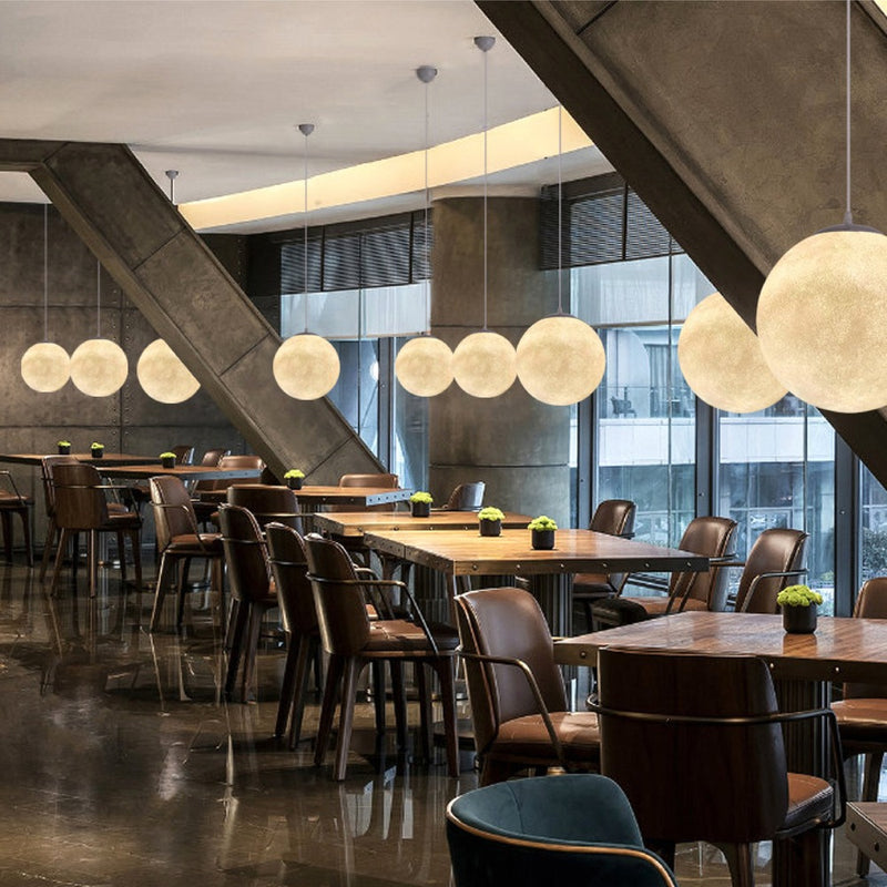 Resin and Fiber Moon Motif Pendant Light in Seven Diameters and Two Emitting Colours