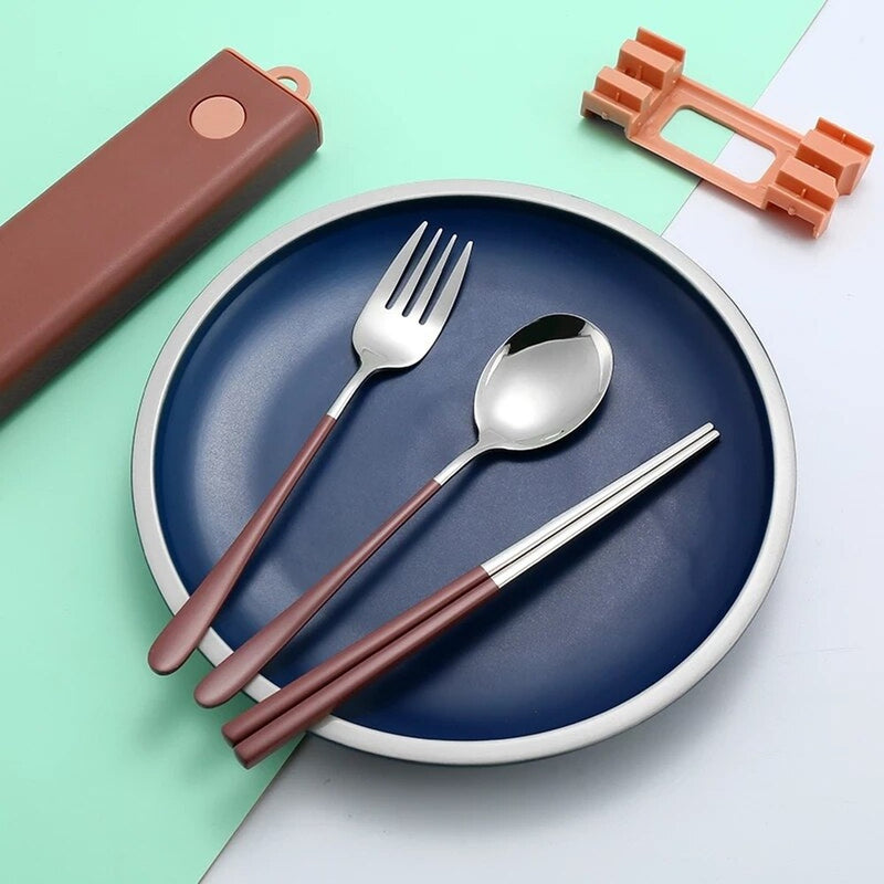 Portable Stainless Steel Cutlery Set with Sliding Case in Three Colours