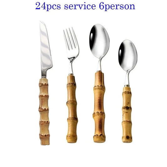 Opus Appliances | Bamboo Handle Cutlery Set Made of Stainless Steel