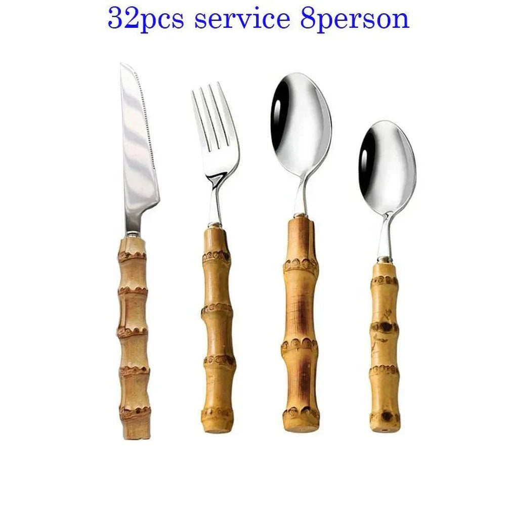 Opus Appliances | Bamboo Handle Cutlery Set Made of Stainless Steel
