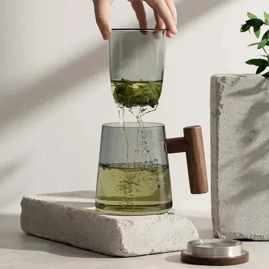 Opus Appliances Ultramodern Glass Tea Cup with Filter and Lid.
