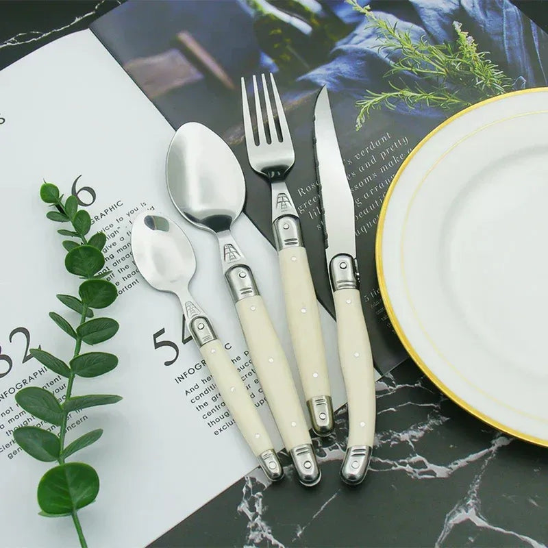 Stainless Steel Laguiole Cutlery Set with Ivory Resin Handles