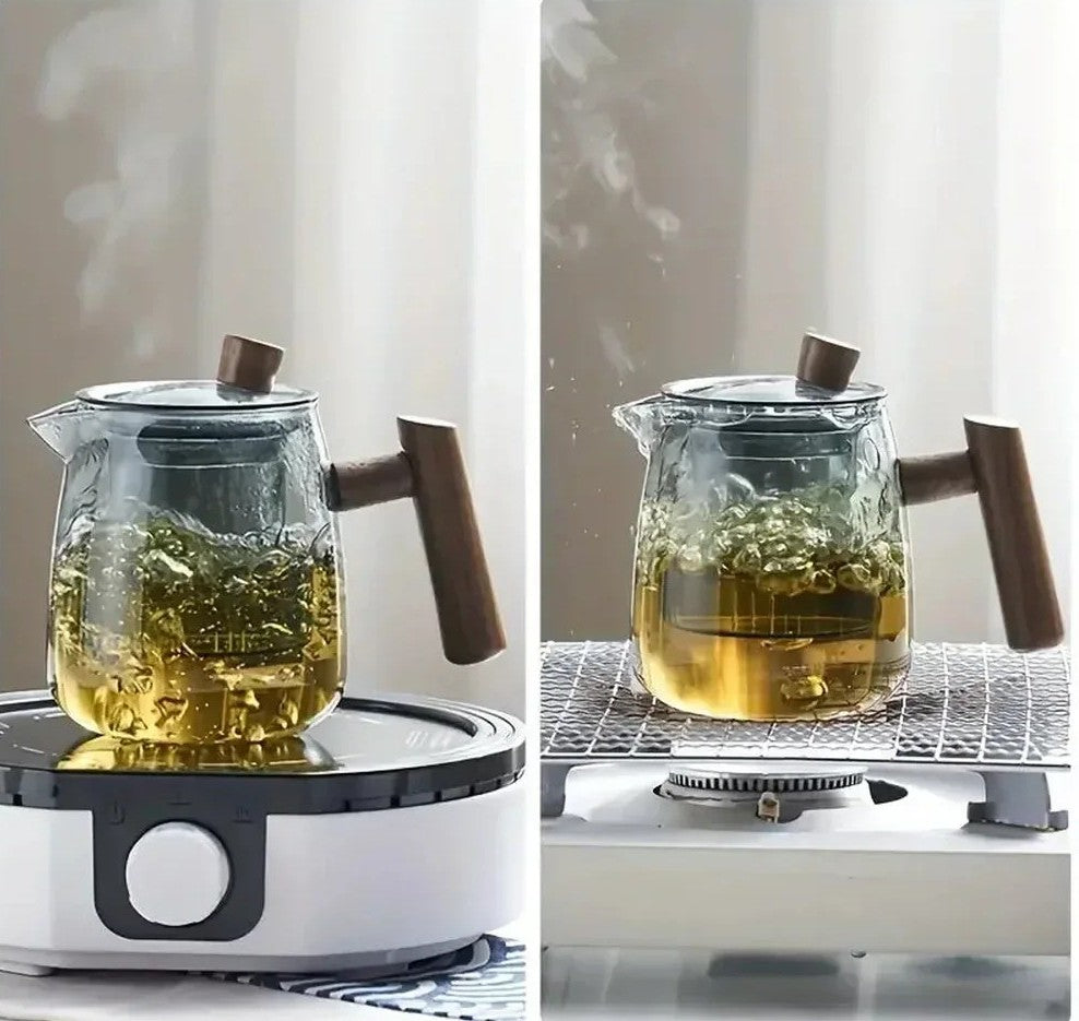 Opus Appliances Wood Handle Glass Teapot